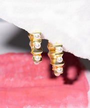 Pearl Gold Wave Hoops